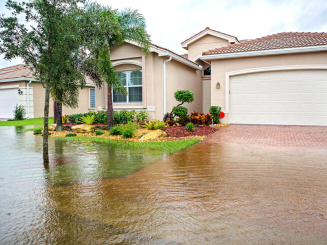 Flooded front yard of a home