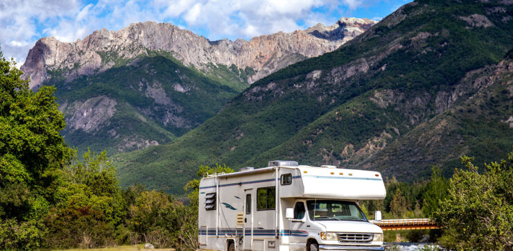 Motorhome parked in the mountains