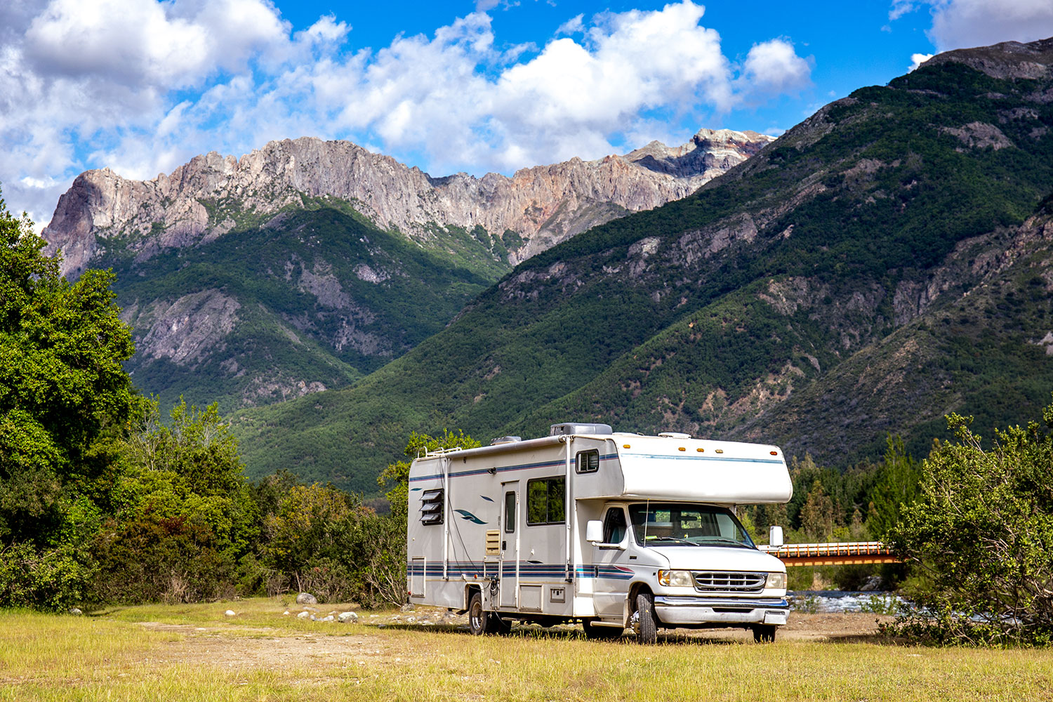 Motorhome parked in the mountains