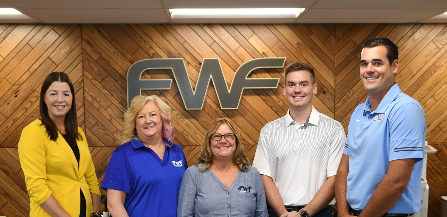 Group Photo of the FWF Insurance Team 2020: Left to right, Heather, Rehana, Joanne, Kyle, and Stephen.